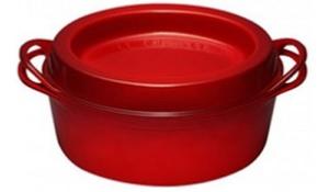 Cocotte ovale Doufeu en fonte émaillée Le Creuset 30 cm cerise