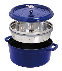 STAUB - COCOTTE RONDE AVEC PANIER VAPEUR EN FONTE - 26 CM