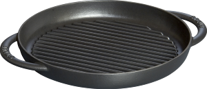 Gril en fonte émaillée Staub noir mat de 30 cm.