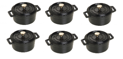 Set de 6 mini cocottes en fonte rondes Staub 10 cm noir