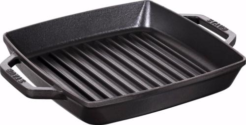 Gril carré double poignée en fonte émaillée Staub noir mat de 33 cm.