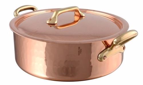 RONDEAU AVEC COUVERCLE CUIVRE ETAME MONTURE BRONZE M'TRADITION MAUVIEL, DIAMETRE 36 CM