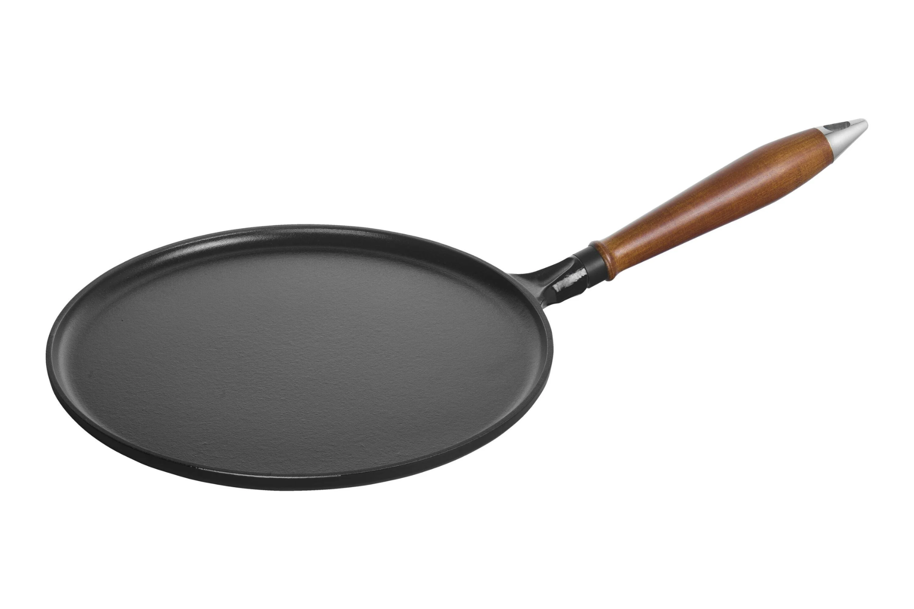 Poêle à crêpes en fonte émaillée Staub avec manche en bois 28 cm noir