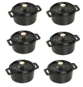 Set de 6 mini cocottes en fonte rondes Staub 10 cm noir