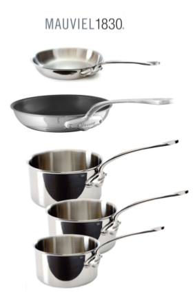 SET DE 2 POÊLES INOX / INOX ANTI-ADHÉSIVE + 3 CASSEROLES MAUVIEL M'COOK