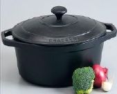 COCOTTE FONTE CHASSEUR RONDE 24 CM - NOIR / BLEU REGLISSE